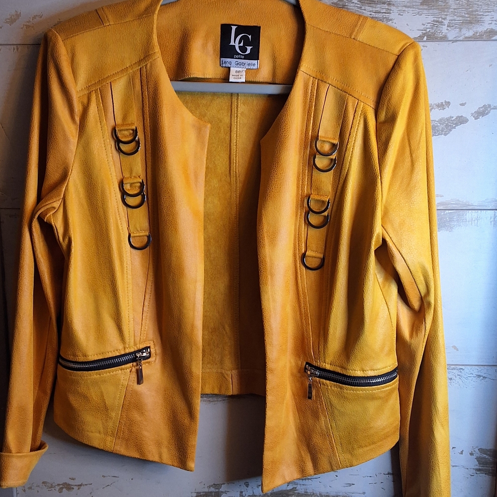 LG Women's Vibrant Yellow Faux Leather Jacket 8P New!
